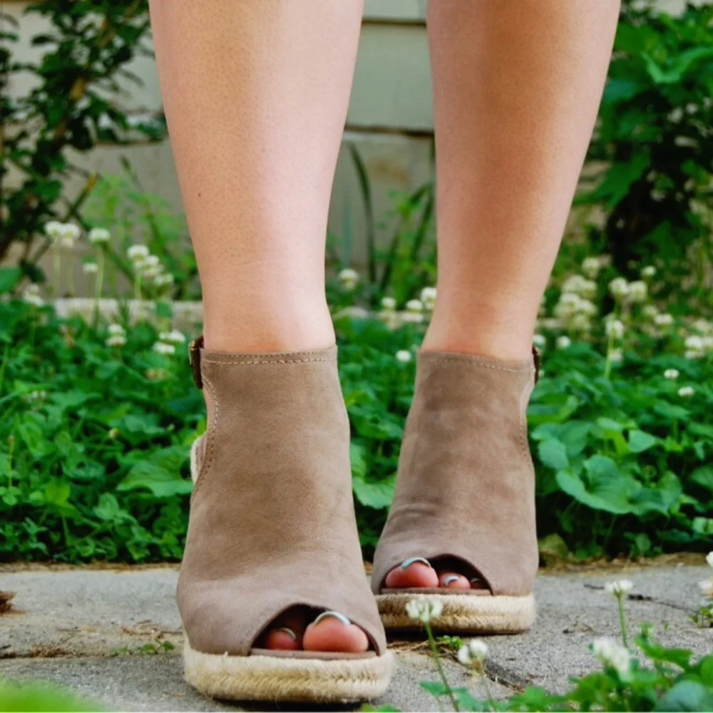 Taupe Espadrille Wedge Ankle Strap Platform Sandal